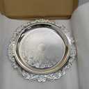 4 Pcs Silver Serving Tray 10-Inch Elegant Vintage Floral Round Metal Plate Silver Platter for Buffet Wedding Party Jewelry Decorative