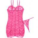 Heart Mesh Frill Trim Underwire Sexy Lingerie Dress & Thong, Medium