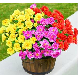 HyeFlora Artificial Fake Camellia Flowers Plants for Outdoor Outside, Faux Silk Mixed UV Resistant Look Real Flowers for Planter Front Door Porch Patio Balcony,  Bundles