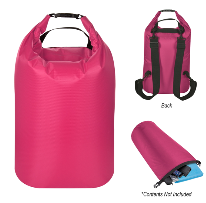 Waterproof Dry Bag Backpack – 27L Roll-Top Floating Dry Sack with Adjustable Straps, Ripstop Polyester, Pink