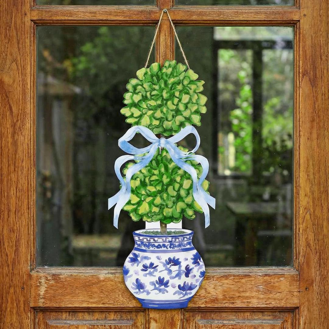 RattanView 1 Pcs Large Size Chinoiserie Bonsai Door Hanger Rustic Topiary Wooden Sign Front Door Home Wreath Ornament for Farmhouse Indoor Outdoor Yard Porch Welcome Decor(Classic,27.16 x 11.81 in)