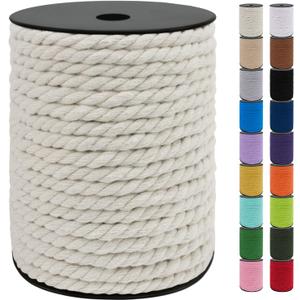 JeogYong 8mm Macrame Cord, 131 Feet Natural Macrame Rope Yarn, 3 Strand Twisted Cotton String for DIY Crafts Wall Hanging Plant Hangers Gift Wrapping Decorations (Natural)