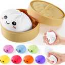 Dumpling Squishy, Mystery Squishy Dumpling Box, Soft Squeeze Dough Ball for Stress Relief, Stretchy Bun with Mini Food Steamer Desk Fidget Toy for Adults Office Home (White)