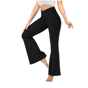 Leggings with Pockets-Crossover High Waisted Bootcut Yoga Pants-Tummy Control Bell Bottom Leggings L