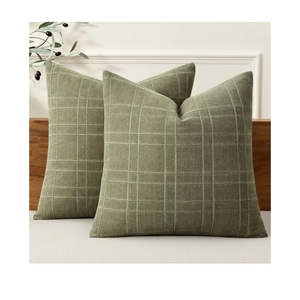 MIULEE Decorative Linen Check Throw Pillow Covers Neutral Farmhouse Vintage Spring Pillow Covers 18x18 Set of 2 Boho Modern Home Decor for Sofa Couch Bedroom Cushion Dark Olive Green