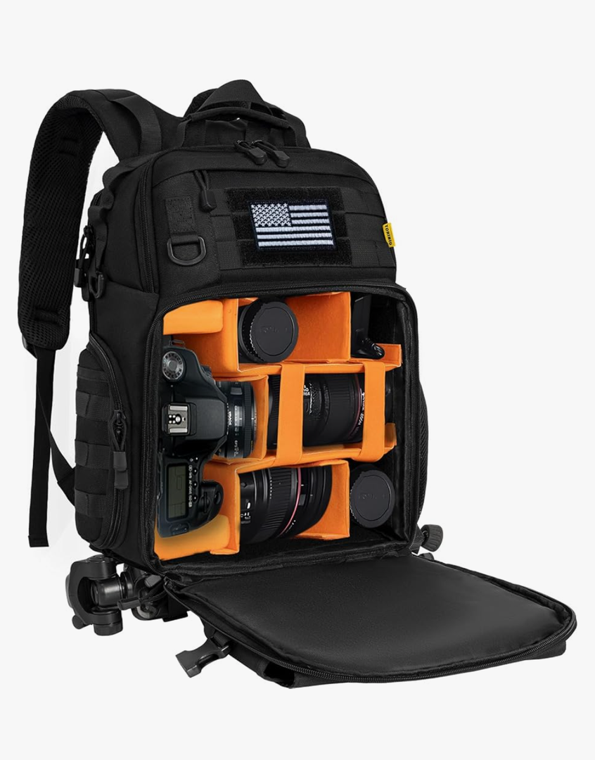 Camera Backpack for DSLR/SLR/Mirrorless Photography Camera, Tactical Camera Bag Case Water-resistant Travel Backpack with 15.6" Laptop Compartment Compatible with Canon