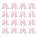 16PCS 8" Large Cheer Hair Bows Ponytail Holder Elastic Band Handmade for Cheerleading Teen Girls College Sports (Pink, 1 Count (Pack of 16))
