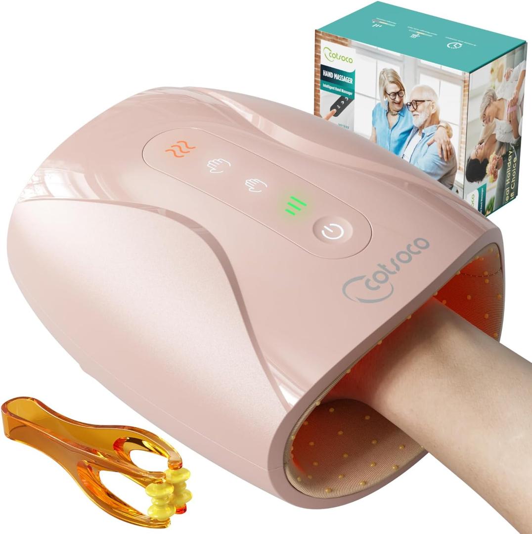 Cotsoco Hand Massager, Cordless Electric Hand Massager for Arthritis and Carpal Tunnel, 6 Levels Therapy Massager with Heat and Compression, Birthday Gifts for Women Husband, Gifts for Men Women