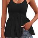 Women's Adjustable Spaghetti Strap Tank Tops Sleeveless Peplum Summer Cami Shirt (Black, L)
