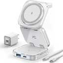 Wireless Charger for MagSafe, AC Island 5-in-1 Portable Travel Charging Station, 15W Max Fast Foldable Magnetic Stand, Evolved for iPhone 16/15/14/13 Series, Apple Watch, AirPods (with 35W Adapter) (Ice White)