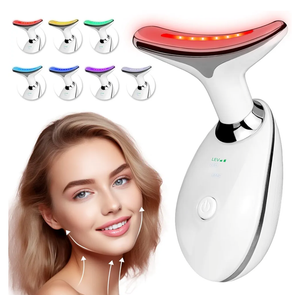 Face Neck Massager with 7-Color Light Modes for Skin Care,Tightening,Smoothness - Red LED Light Therapy Device Triple-Action Beauty Tool
