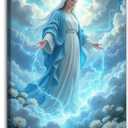 Virgin Mary Canvas Wall Art. Catholic Art Painting Picture Wall Decor. Mother of Jesus Posters Print Artwork for Church Bedroom Living Room Home Decoration, 24"L x 16"W
