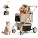 Dog Cat Stroller for Small & Medium Pets up to 55 lbs, Foldable Pet Stroller with Detachable Carrier, 4 Swivel Wheels, Adjustable Handle & Canopy