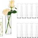 Hewory Cylinder Glass Bud Vases: Set of 12 Small Clear Skinny Single Flower Vase for Centerpieces - Minimalist Tall Decorative Bulk Vases for Wedding Birthday Bridal Shower Party Events Table Decor