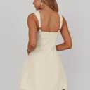DAAWENXI Women's Casual Square Neck Sleeveless Tank Top Flare Mini Dress A Line Party Club Dresses (Beige)