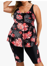 Hanna Nikole Women's Plus Size Tankini Swimsuits Two Piece Bathing Suit Flowy Rash Guard Swimwear with Capris Shorts. Size 20 W