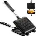 ZOOFOX Sandwich Maker, Grilled Sandwich and Panini Maker Pan with Non-Stick Plates, Stovetop Toasted Sandwich Maker Aluminum Flip Pan for Home Kitchen, 5.9" L x 14.2" H Black