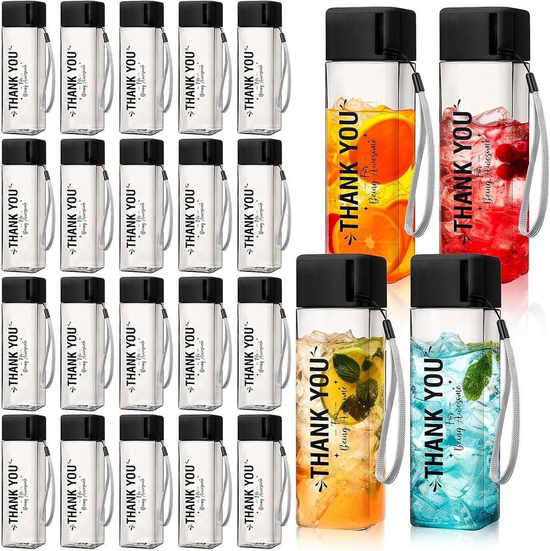 Maxdot 24 Pcs Thank You Water Bottles Bulk 17 oz Employee Appreciation Gifts Plastic Water Bottle Reusable Cup Inspirational Thank You Gifts for Teacher Nurse Staff Coworker Employees Team(Black)