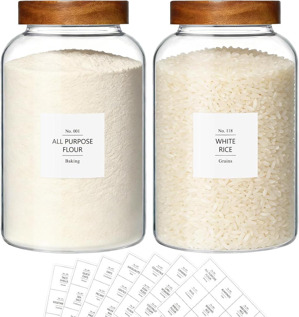 KEYWING 1 Gallon Large Glass Jars With Airtight Lid, 2Pcs Glass Food Storage Containers With Lids, Flour Rice Contianers for Pantry Kitchen Organization Egg Cookie Sugar Cereal (128 oz /3800ml)