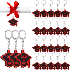 WILLBOND 20 Pieces Class of 2025 Graduation Keychains Rubber Key Chains Grad Cap