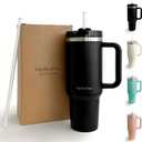 HydraPau Quencher 40oz Tumbler With Handle, Lid, Straw - Double Wall Vacuum Insulation - Silicone Straw Grip - Car Cupholder Compatible - Dishwasher Safe - Recycled Stainless Steel (Black)