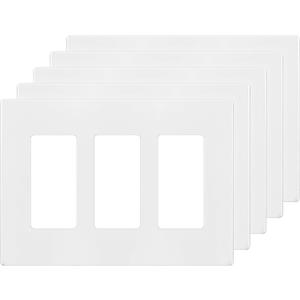 ENERLITES Screwless Decorator Wall Plate Child Safe Cover, Size 3-Gang 4.68" H x 6.53" L, Unbreakable Polycarbonate Thermoplastic, SI8833-W-5PCS, Glossy, White (5 Pack)