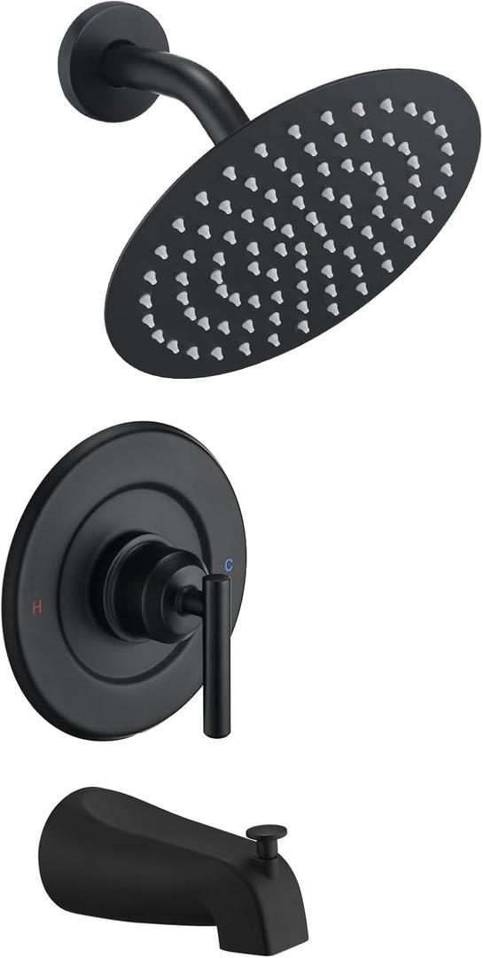 Replacement for Moen Shower Faucet Trim Kit, 8" High Pressure Rain Showerhead, Shower Handle& Tub Spout, (Valve& Cartridge Not Included), Matte Black