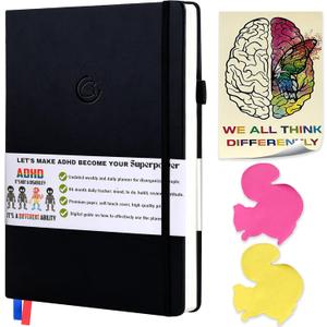 The ADHD Planner for Adults - 6 Month Undated Weekly Daily Full Focus Planner Organizer Notebook - Organizing Solutions for People with ADHD and Neurodivergent Men and Women (Black)