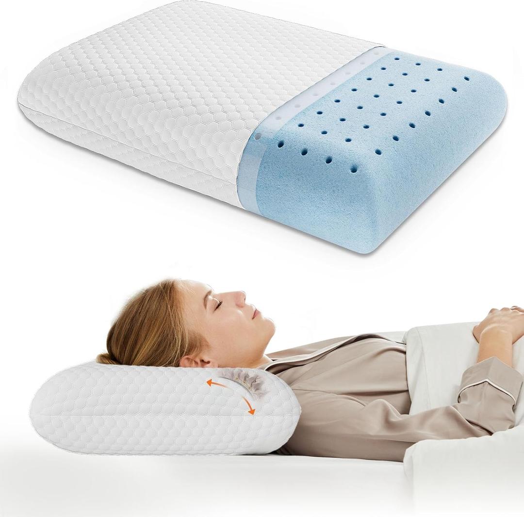 DUMOS Memory Foam Pillows for Sleeping, 1 Pack Bed Pillows for Adults with Washable Cover and Breathable Mesh, Gel Cooling Pillow for Back and Side Sleeper Support, White