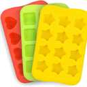 HANZE 3 Pack Candy Chocolate Molds, Silicone Ice Cube Moulds, DIY Mold Use for Cake Jelly Gummy Pudding and Ice Cube Tray Including Hearts Stars Squares Round Mini Muffin Pan