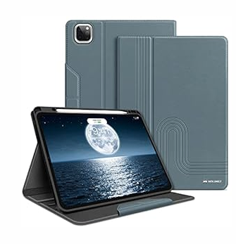iPad Pro 12.9 2021 Case, iPad Pro 12.9 inch 5th/ 4th/ 3rd Generation Case with Pencil Holder Shockproof Folio Smart Cover, Auto Sleep/ Wake, Vegan Leather, Blue