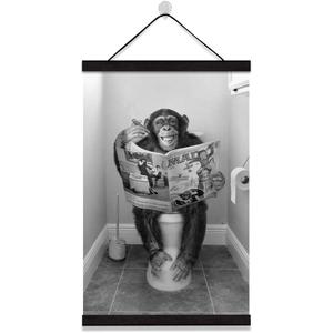 Chimpanzee on Toilet Canvas Print with Magnetic Hanger Frame  Funny Bathroom Wall Art, Bathroom Canvas Prints