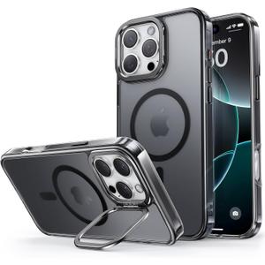 Maledan Magnetic for iPhone 16 Pro Max Case with Stand - iPhone 16 Pro-Max Case with Kickstand Compatible with MagSafe, Shockproof Protection Slim Bumper Phone Case for iPhone 16 ProMax Clear Black