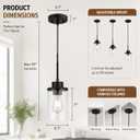Modern Black Farmhouse Clear Glass Cylinder Pendant Light Fixture, Adjustable Height Hanging Pendant Lighting for Kitchen Island, Dining Room, Bedroom & Hallway (3 Packs)