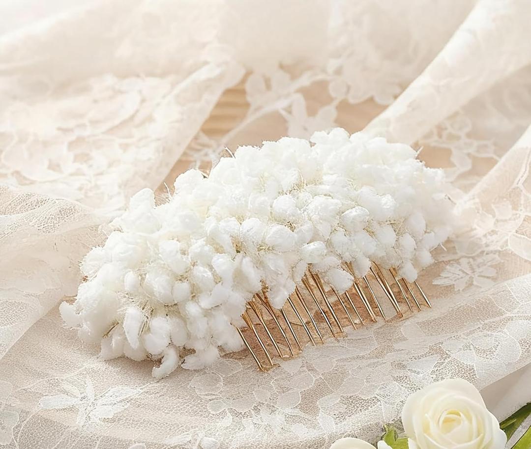 2 x LemonRoad Baby Breath Hair Comb, Bridal Wedding Headpiece White Flower Hair Comb for Birthday Wedding Party Bride Bridesmaid Flower Girl Daily Matching