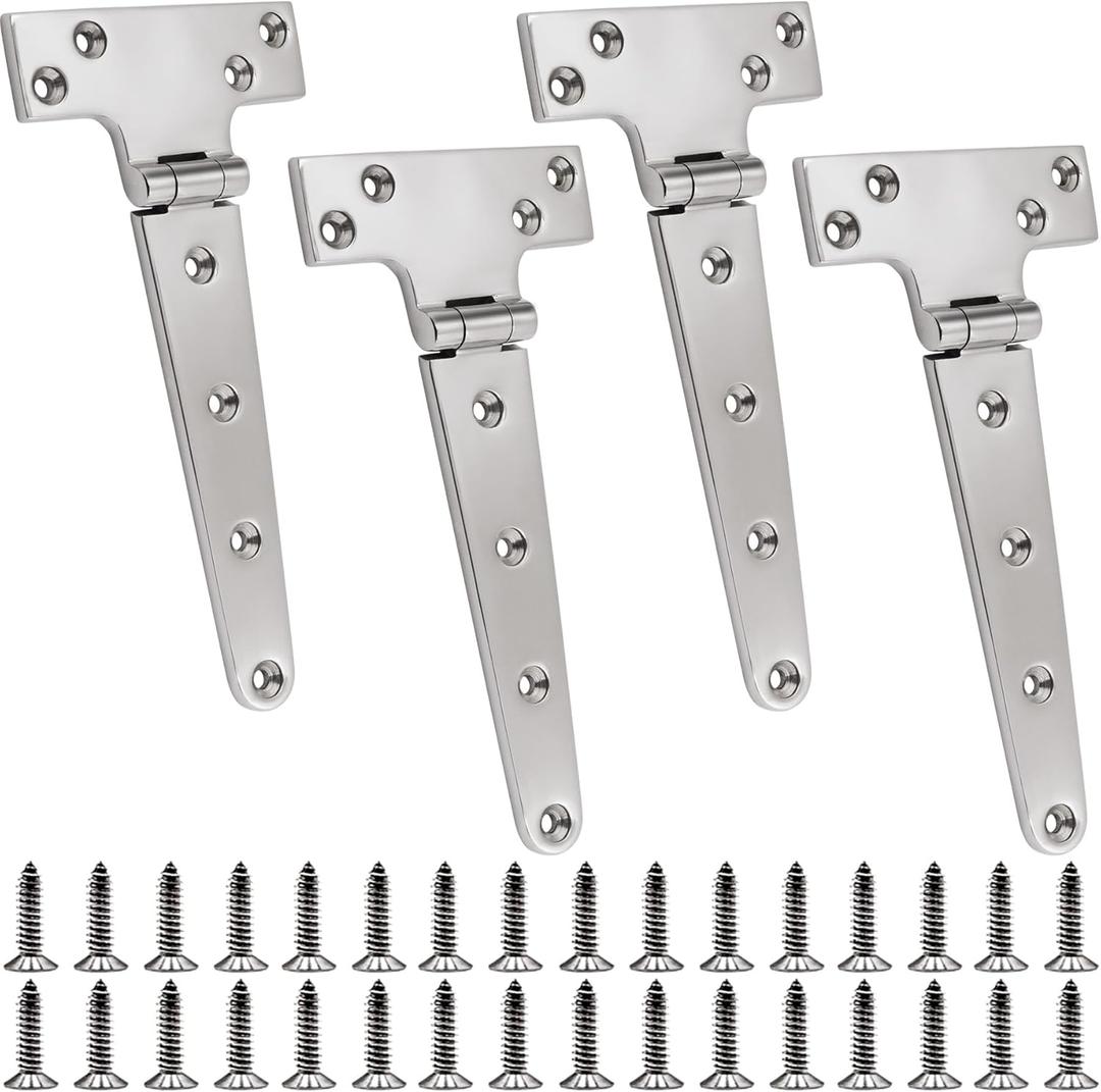 316 Stainless Steel T Hinges Marine Grade 8'' x 4" Heavy Duty Boat Hatch Hinge (196 mm X 97 mm) 4 Pack Casting Cabinet Hardware Door Hinge with Screws