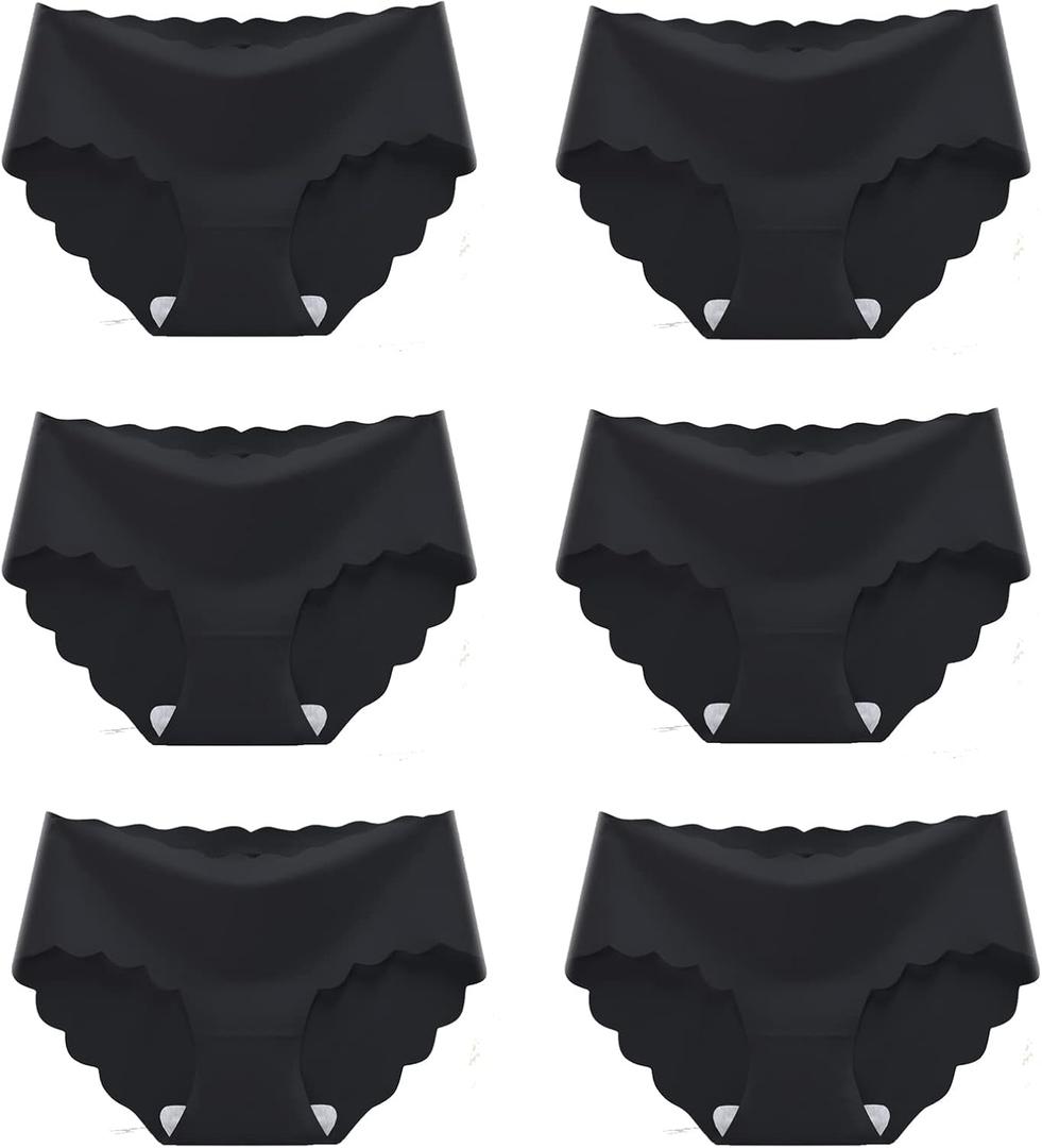 Mink Women's Seamless Underwear Hipster No Show Panties Ice Silk Briefs Soft Stretch Bikini Underwear 6 Pack, Black, Large