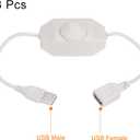 MECCANIXITY LED Strip Dimmer Switch 5V DC USB Female to Male Extension Cord with Rotary Switch Controller for LED Strips Lights, White Pack of 3