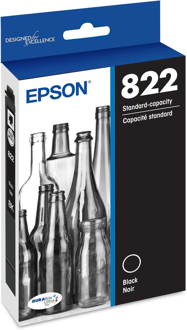 EPSON 822 DURABrite Ultra Ink Standard Capacity Black Cartridge (T822120-S) Works with WorkForce Pro WF-3820, WF-3823, WF-4820, WF-4830, WF-4833, WF-4834