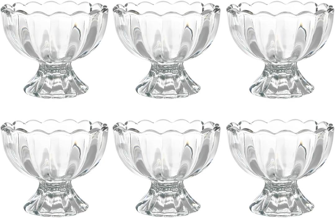 DNIENKGE Iced Cream Dessert Bowl，Set of 6，6oz Vintage Glass ware with Heavy Base, Drinking Cup for Sundae, Fruit, Ice Cream, Snack, Condiment