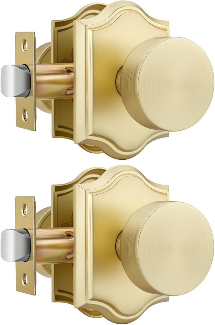 Haidms Gold Closet Door Knobs, Heavy Duty Passage Door Knobs for Hall Closet, Brushed Gold Door Knob, Zinc Alloy Interior Door knob Brass - 2 Pack