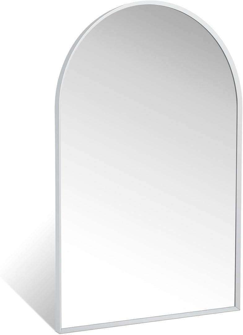 20" x 30" Silver Arched Mirror, Modern Aluminum Alloy Metal Frame, Arch Bathroom Vanity and Wall Decor Mirror for Bathroom, Living Room, Bedroom, Entryway