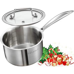 DELALRO Tri-Ply Stainless Steel 2.5 QT Saucepan with Lid, Heavy Duty Induction Pot, Fast Even Heat, Fuel Saving, Induction Cookware, Kitchen and Dining Steel Saucepan