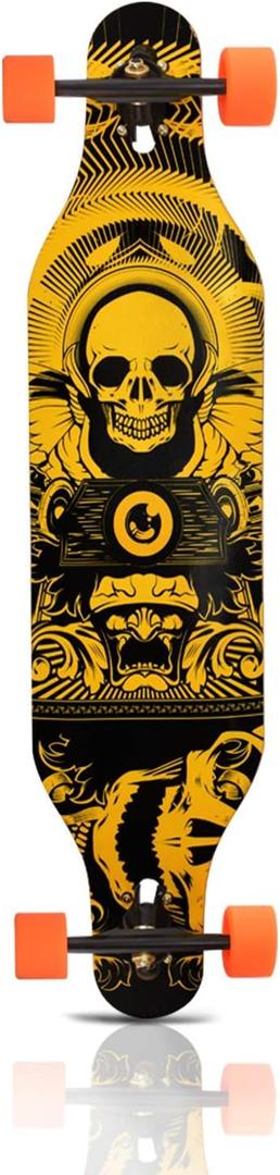 PINESKY 41 Inch Longboard Skateboard Complete Skateboard Cruiser for Cruising, Carving Free-Style and Downhill with T-Tool（Skull）