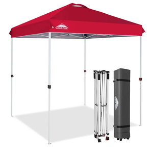 EAGLE PEAK Pop Up Canopy Tent with Wheeled Carry Bag, 8 Stakes, 4 Ropes, Easy Set Up Tent Canopy, 6.6x6.6 ft, Red