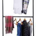MBQQ Industrial Pipe Clothing Racks on Wheels Double Hanging Rod Metal Clothing Rack,Heavy Duty Commercial Display Garment Rack,Hanging Weight Rack,Metal Ballet Rolling Racks,Black Brush Silver