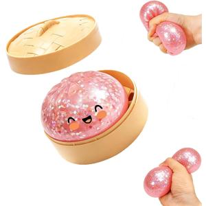 Glitter Dumpling, Glitter Dumpling Squishy with Box, Cute Anxiety Relief Fidget Toy, Soft Squeeze Decompression Dough for Adults (Glitter Pink)