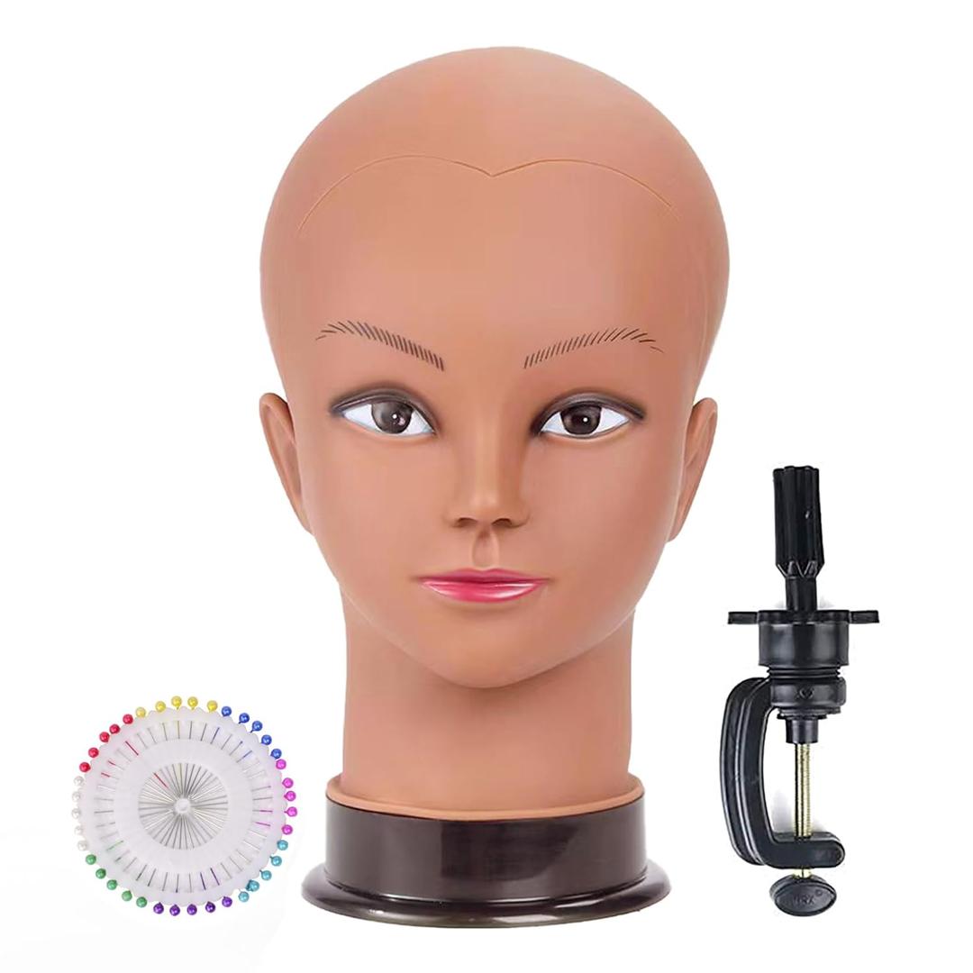 Bald Female Mannequin Head 22 Inches Big Head Circumference Makeup Training Head Wig Head Professional Cosmetology for Wig Making and Display Hat Helmet Glasses Display Head Model with Clamp Stand