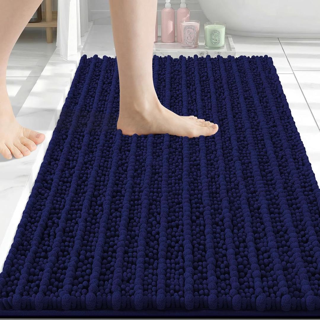 Arotive Luxury Bathroom Rugs 34x21, Extra Soft Thick Absorbent Shaggy Chenille Bath Rugs, Non-Slip Machine Wash Dry, Bath Mats for Bathroom Floor, Tub and Shower, Home Decor Accessories, Navy