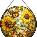 Sunflower Hanging Stained Glass for Windows,20cm/7.87inch Hand-Painted Sun Catcher Garden Hangings Christmas Mother's Day, Valentine's Day Ornaments Festival Gift